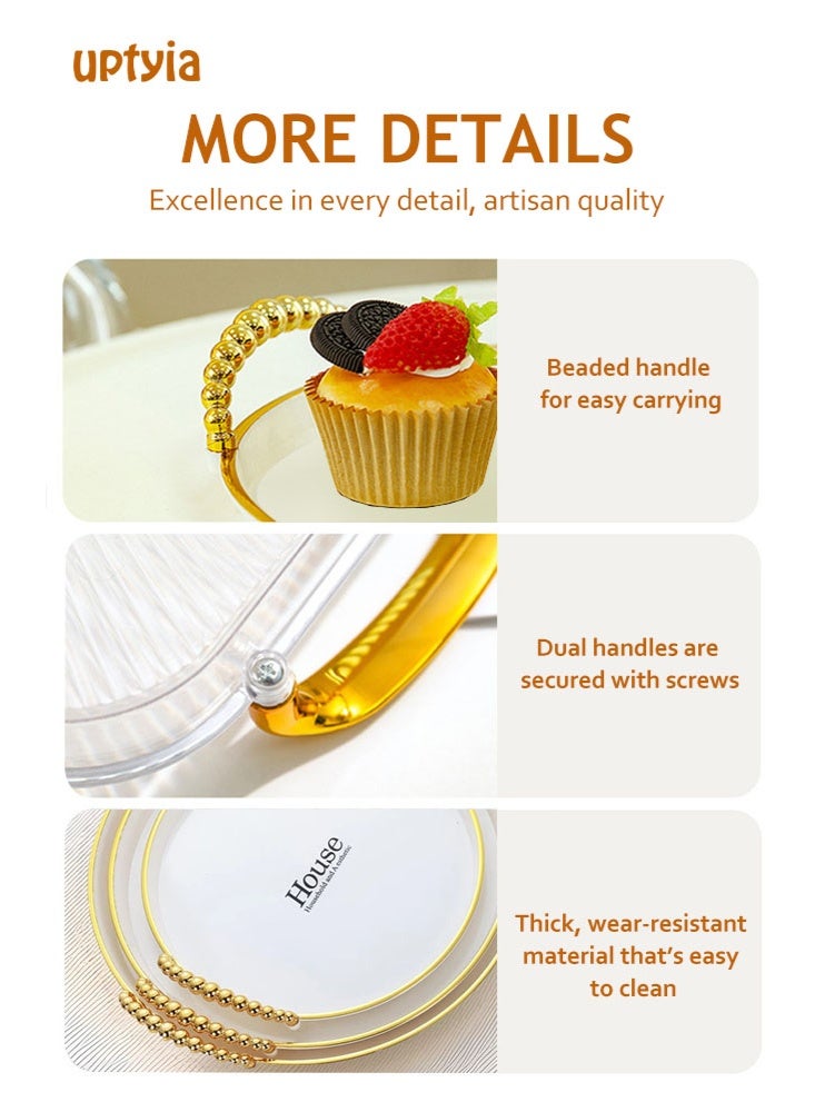 أوبتيا مجموعة من 3 أطباق تقديم مستديرة بمقابض ذهبية صينية تقديم للحفلات أطباق بيضاء طبق كبير للترفيه والعشاء والحفلات وحفلات الزفاف - Image 4