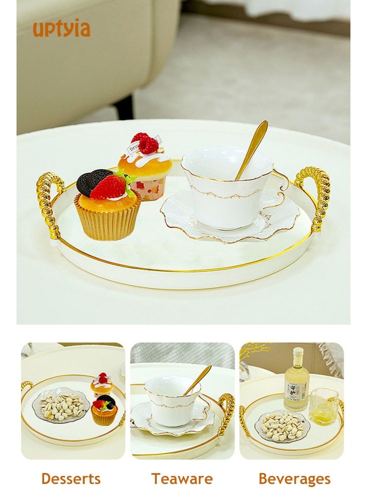 أوبتيا مجموعة من 3 أطباق تقديم مستديرة بمقابض ذهبية صينية تقديم للحفلات أطباق بيضاء طبق كبير للترفيه والعشاء والحفلات وحفلات الزفاف - Image 3