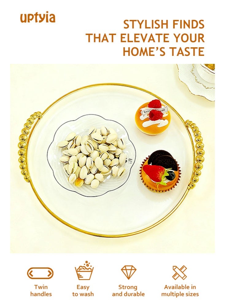 أوبتيا مجموعة من 3 أطباق تقديم مستديرة بمقابض ذهبية صينية تقديم للحفلات أطباق بيضاء طبق كبير للترفيه والعشاء والحفلات وحفلات الزفاف - Image 5