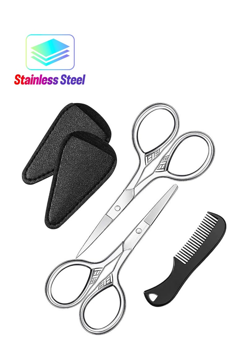 KASTWAVE Beard Trimming Scissors Set Grooming Scissors For Men And Mustache Beard Comb Beard Grooming Trim Scissor Kit With Storage Bag - Image 1