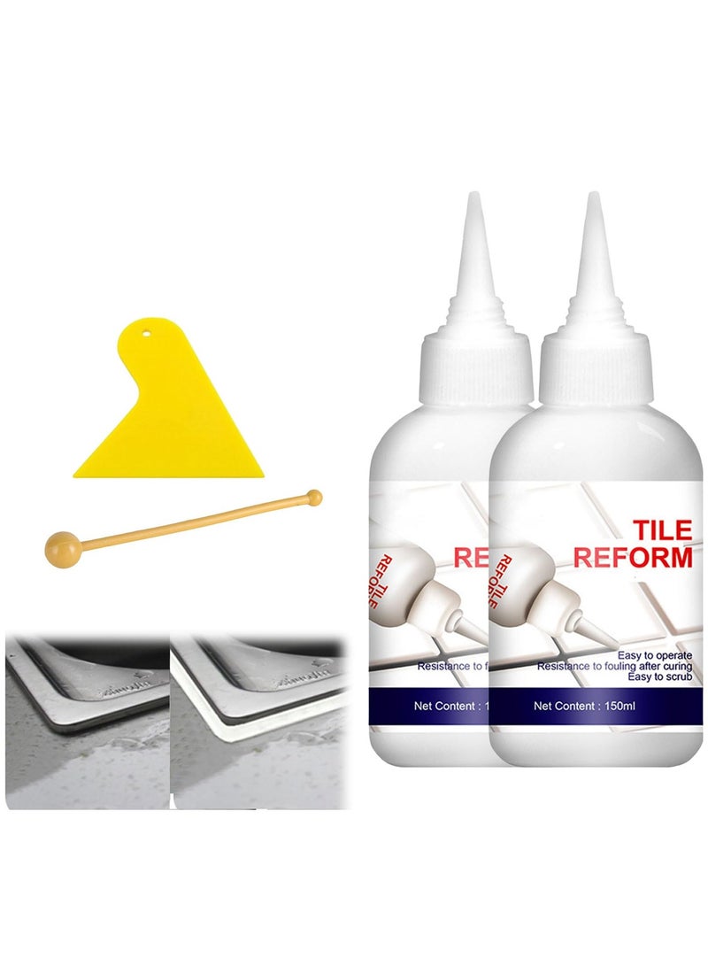 Excefore Tile Grout Paint Tile Gap Repair Filler Home Waterproof Tile Gap Refill Agent with Seam Ball and Scraper Ceramic Tile Repair Kit Filler for Shower Tile Kitchen Bathroom Floor White 2PCS  - Image 1