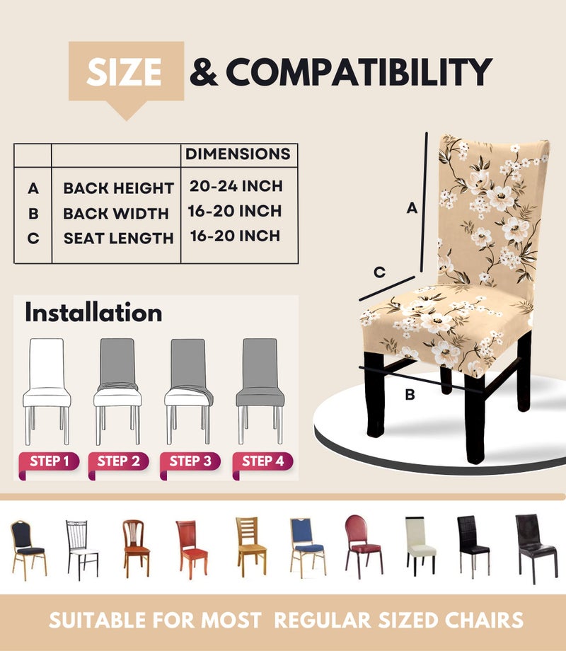 BRIDA ® Polyester and Polyester Blend Stretchable Floral Printed Elastic Dining Chair Covers (Beige Flowers, Standard) - Image 4