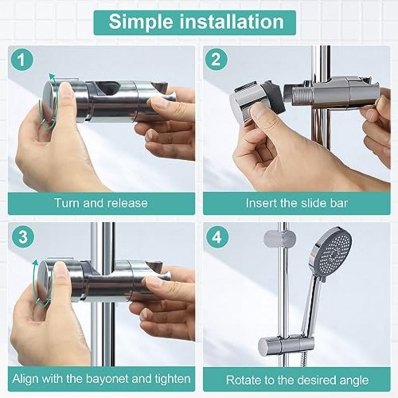 حامل دش يدوي بقطر قابل للتعديل 18-25 مم، حامل دش بتصميم سطح ABS+مطلي بالكروم، مناسب لقضبان الدش بقطر خارجي 18-25 مم، حامل دش ABS فضي، تصميم سطح الكروم، تركيب بسيط مناسب للبار، شريط منزلق - Image 5