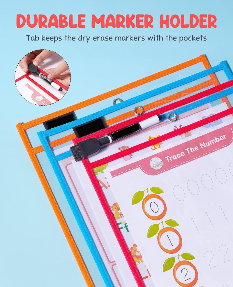 Dry Erase Pocket, Assorted Colors, Ticket Holders, Clear Reusable Plastic Sleeves, Plastic Sheet Protectors for Classroom, School, Office, Home for Teachers, Students (30) - Image 2