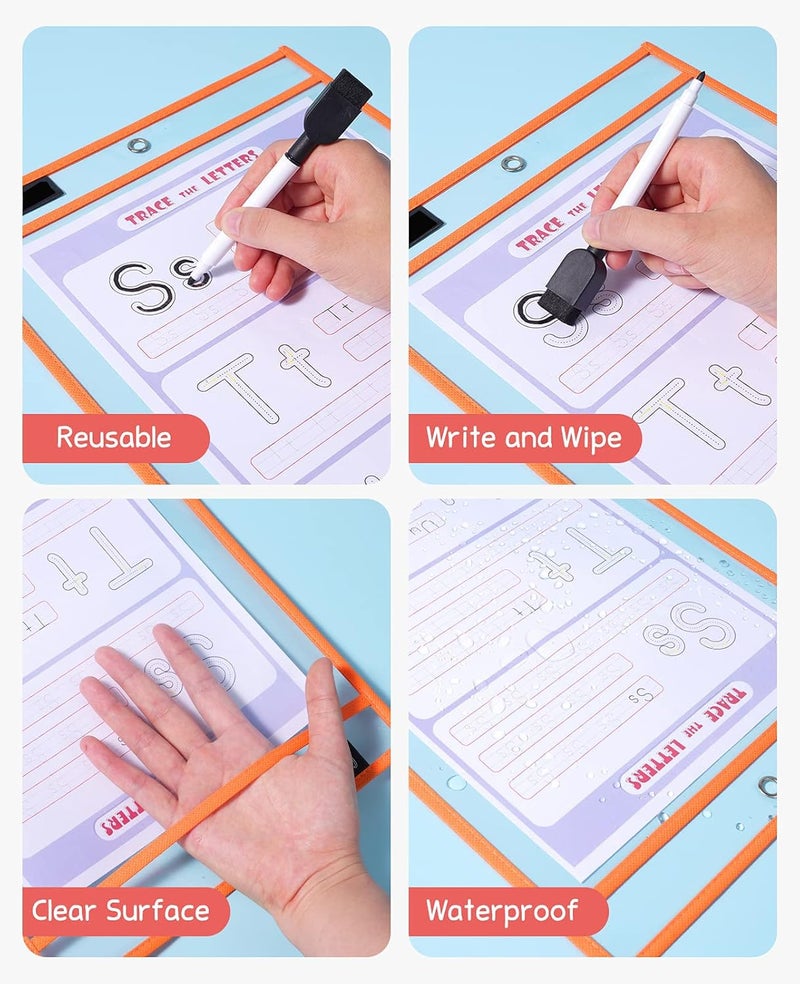 Dry Erase Pocket, Assorted Colors, Ticket Holders, Clear Reusable Plastic Sleeves, Plastic Sheet Protectors for Classroom, School, Office, Home for Teachers, Students (30) - Image 3