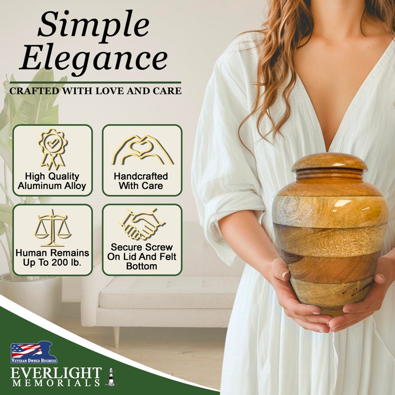 Everlight Memorials Handcrafted Wooden Urn for Ashes Adult Male â€“ Large Cremation Urns for Human Ashes Adult Man & Women â€“ Memorial Funeral Wood Urn for Home Display, or Burial - Image 2