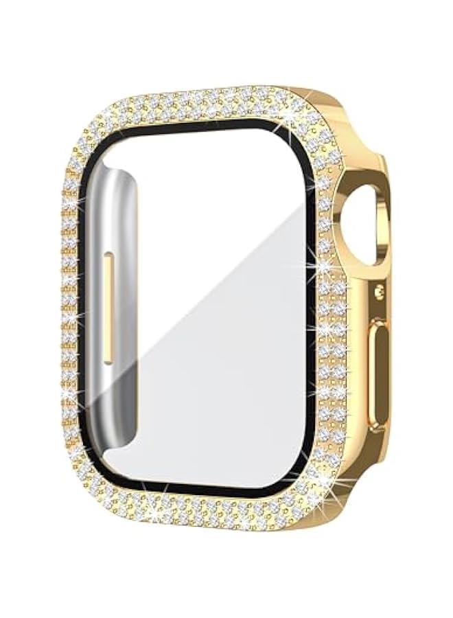 Compatible for Apple Watch Case Built in Tempered Glass Screen Protector 41mm Series 9 8 7 Crystal Diamond Rhinestone Bumper Bling Cases iWatch Protective Cover for Women Girls, Gold - Image 4