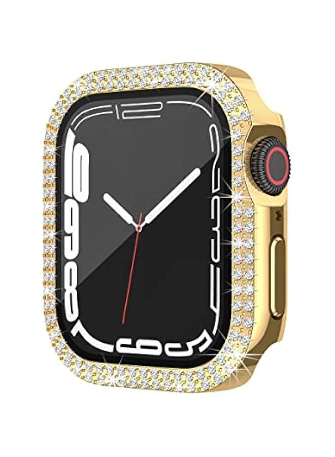 Compatible for Apple Watch Case Built in Tempered Glass Screen Protector 41mm Series 9 8 7 Crystal Diamond Rhinestone Bumper Bling Cases iWatch Protective Cover for Women Girls, Gold - Image 2