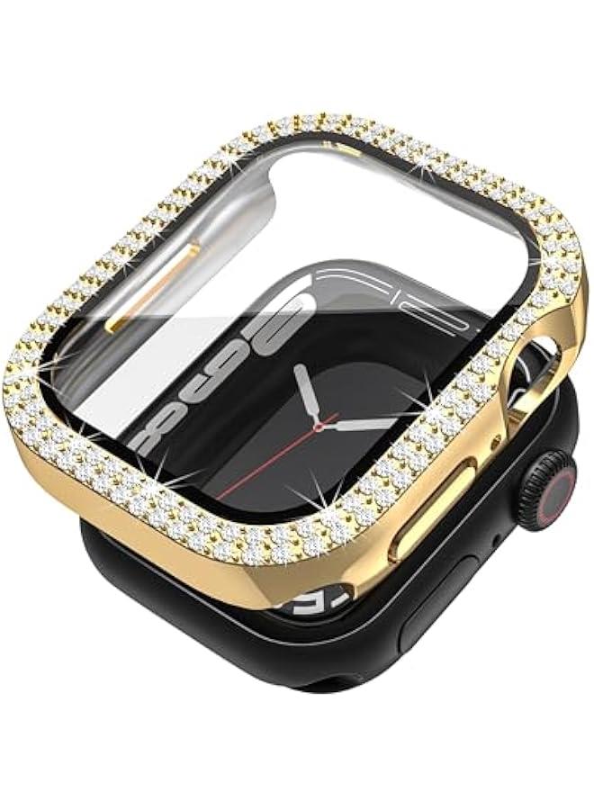 Compatible for Apple Watch Case Built in Tempered Glass Screen Protector 41mm Series 9 8 7 Crystal Diamond Rhinestone Bumper Bling Cases iWatch Protective Cover for Women Girls, Gold - Image 1