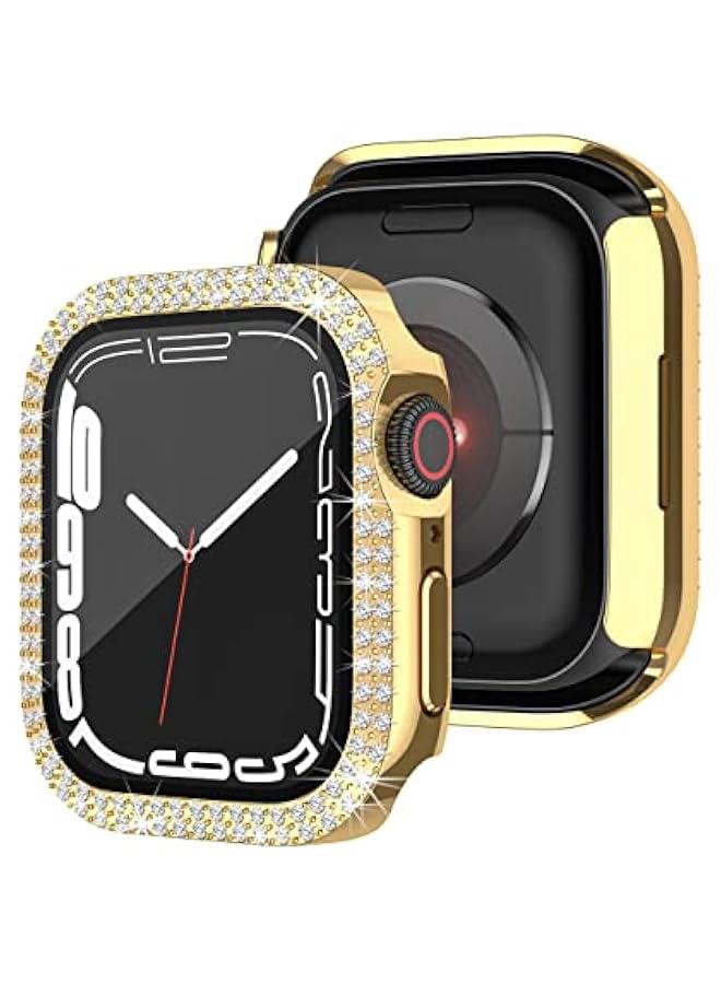 Compatible for Apple Watch Case Built in Tempered Glass Screen Protector 41mm Series 9 8 7 Crystal Diamond Rhinestone Bumper Bling Cases iWatch Protective Cover for Women Girls, Gold - Image 5
