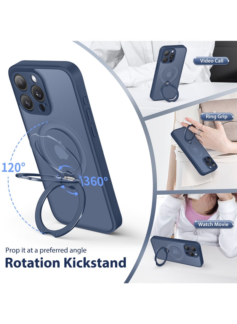 تونجيت جراب مغناطيسي لهاتف iPhone 15 Pro Max بتصميم حامل غير مرئي دوّار 360°، مقاوم للصدمات والسقوط، حماية كاملة للجسم، مصنوع من مادة شفافة عالية القوة، متوافق تمامًا مع MagSafe، باللون الأزرق البحري.  - Image 2