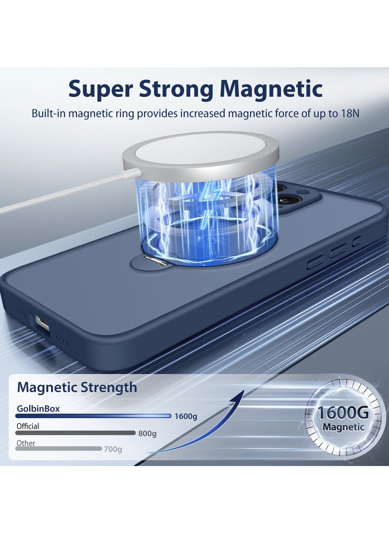 تونجيت جراب مغناطيسي لهاتف iPhone 15 Pro Max بتصميم حامل غير مرئي دوّار 360°، مقاوم للصدمات والسقوط، حماية كاملة للجسم، مصنوع من مادة شفافة عالية القوة، متوافق تمامًا مع MagSafe، باللون الأزرق البحري.  - Image 3