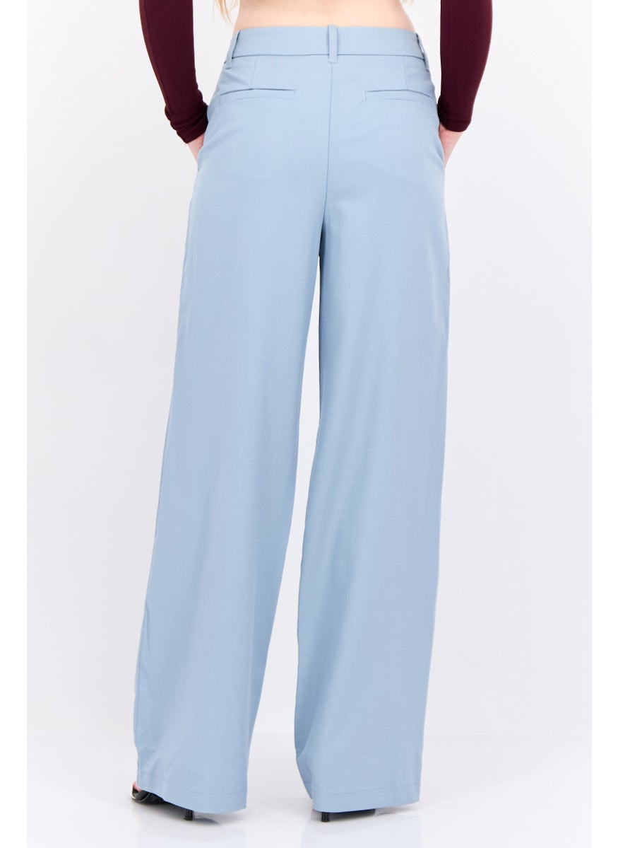 NIA Women Regular Fit Wide Leg Plain Pants, Light Blue  - Image 3