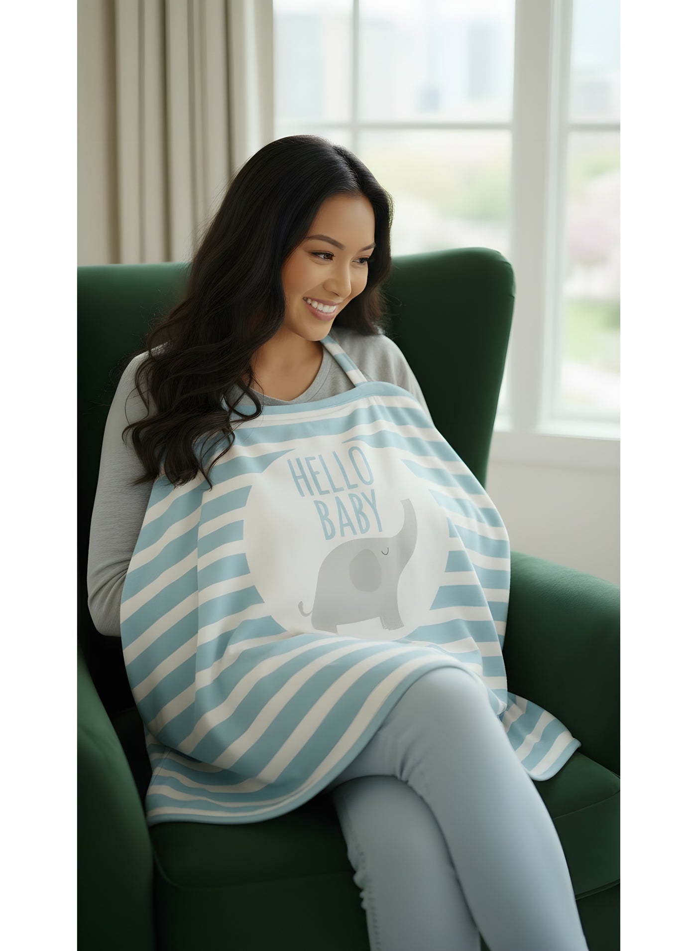 Mamas One Breastfeeding Cover blue Hello baby with elephant