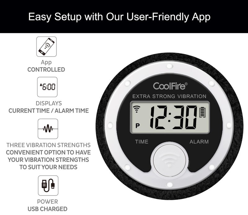 Coolfire - Vibrating Alarm Clock Sweatband, Silent Wake Yourself Up Wristband Vibrating Alarm Watch for Couples, Students, Easy to Set on User-Friendly App, Hearing Impaired, USB Chargeable (Black) - Image 3