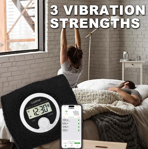 Coolfire - Vibrating Alarm Clock Sweatband, Silent Wake Yourself Up Wristband Vibrating Alarm Watch for Couples, Students, Easy to Set on User-Friendly App, Hearing Impaired, USB Chargeable (Black) - Image 5