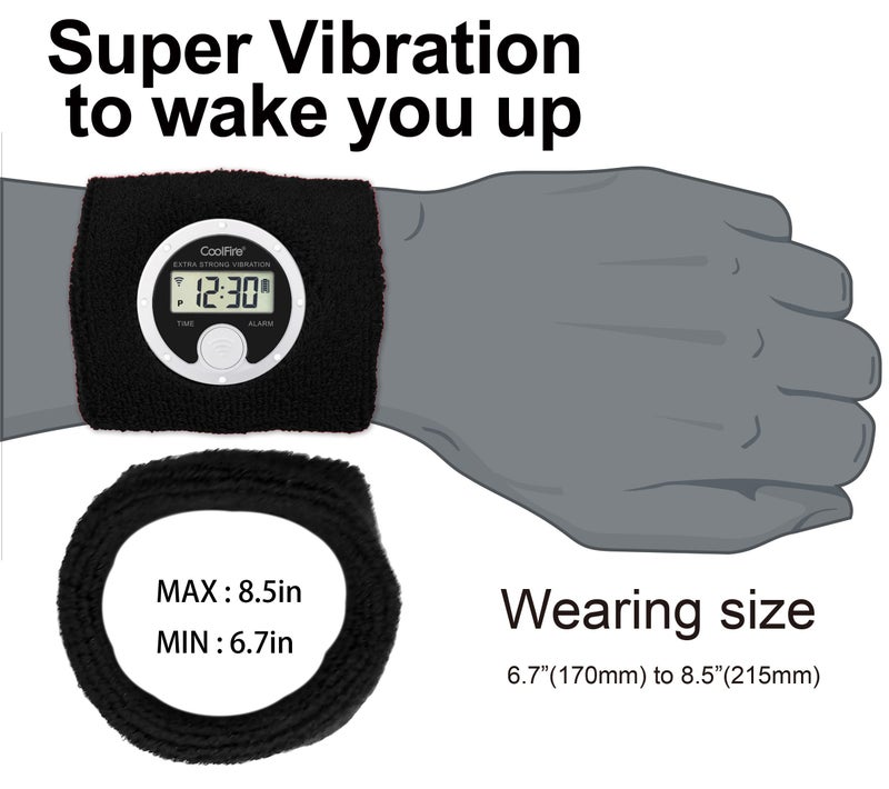 Coolfire - Vibrating Alarm Clock Sweatband, Silent Wake Yourself Up Wristband Vibrating Alarm Watch for Couples, Students, Easy to Set on User-Friendly App, Hearing Impaired, USB Chargeable (Black) - Image 4
