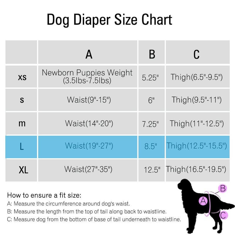 Qpets® حفاضات للكلاب الإناث، عبوة 2 للاستخدام المنزلي، حفاضات ناعمة قابلة لإعادة الاستخدام للكلاب الإناث، امتصاص الماء 160 مل، حفاضات مريحة قابلة لإعادة الاستخدام للكلاب الإناث والجرو (L، محيط الخصر الموصى به 19''-27'') - Image 4