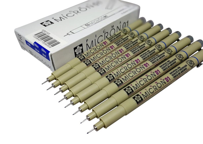 Sakura Pigma Micron pen 01 Blue ink marker felt tip pen Archival pigment ink pens for artist zentangle technical drawing pens 8 pack of Micron 01 Blue