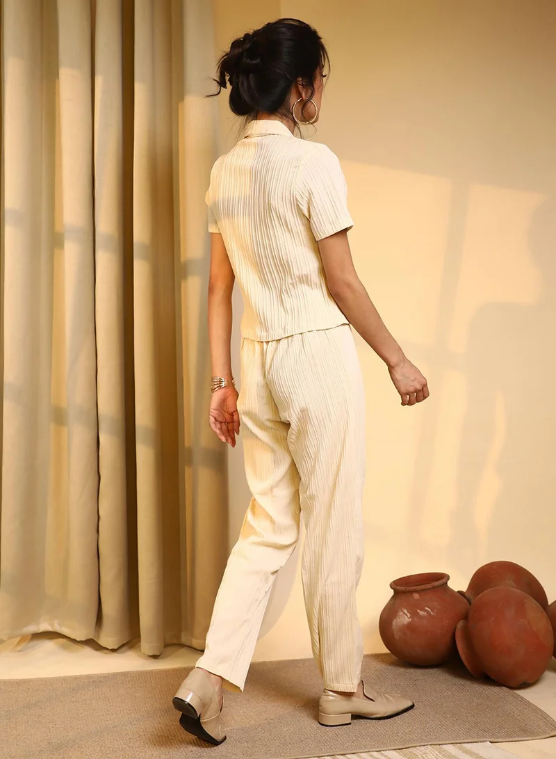 Pinacolada  Women's Pale Yellow Textured Co-Ord Set for Women | Best Price UAE