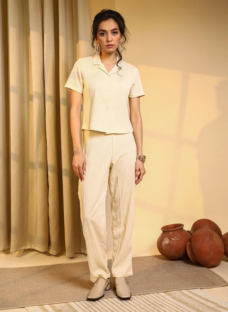 PINACOLADA Women's Pale Yellow Textured Co-Ord Set