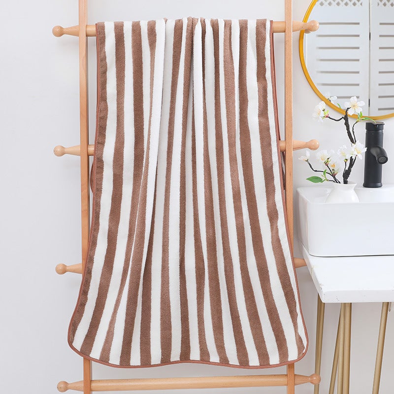 Adult Bath Towel Absorbent Body Wrap Facial Hair Shower Towel Large Beach Towel 75cm x 35cm, Khaki Strip - Image 3