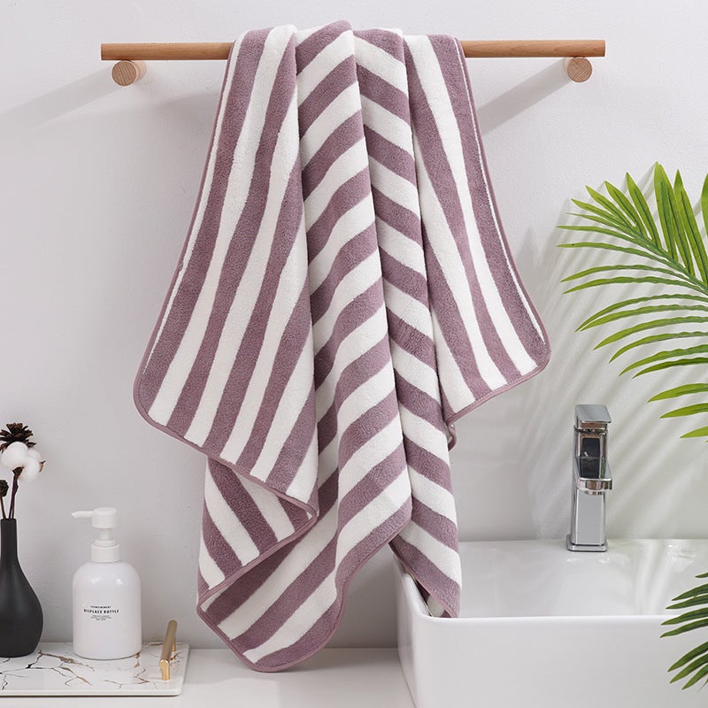 Adult Bath Towel Absorbent Body Wrap Facial Hair Shower Towel Large Beach Towel 75cm x 35cm, Khaki Strip - Image 4
