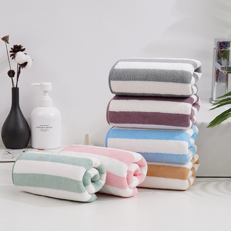 Adult Bath Towel Absorbent Body Wrap Facial Hair Shower Towel Large Beach Towel 75cm x 35cm, Khaki Strip - Image 5