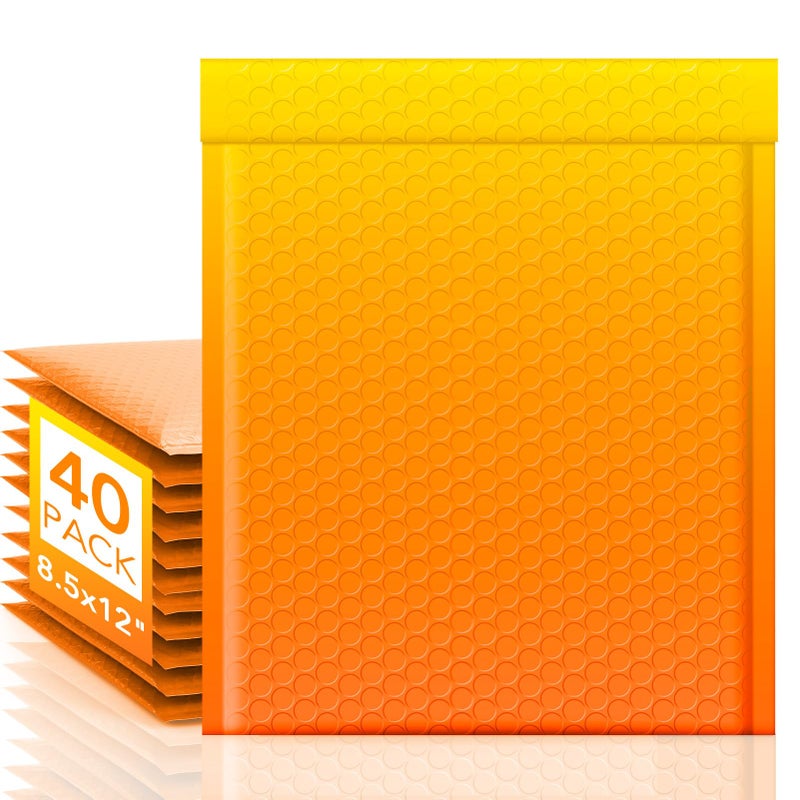 Fuxury Bubble Mailers 8.5x12" 40 Pack Padded Envelopes Usable Size 8.5x11" Thick Mailing Envelopes Bubble Opaque Padded Mailers Shipping Bags for Mailing Jewelry Makeup Small Business #2 YellowOrange - Image 1