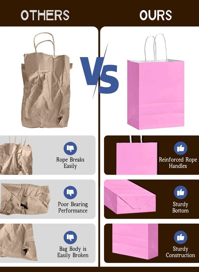 Bakepacker 24Pcs Paper Gift Bag with Handles Bulk Sakura Pink Paper Bags Multiple Uses (8.3"x6"x3.15", Small Size) - Image 4