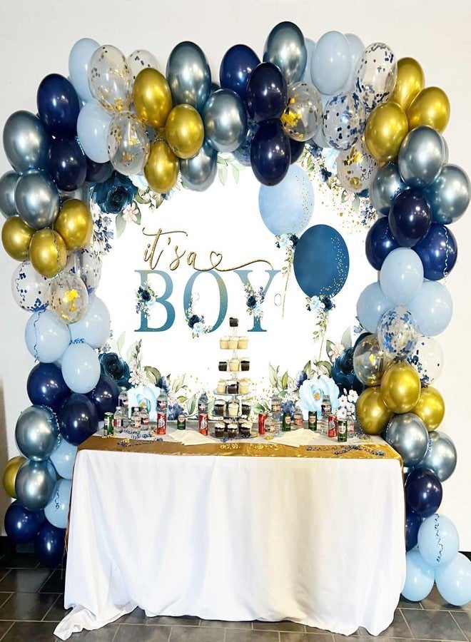 Sensfun It's A Boy Baby Shower Backdrop Navy Blue Floral Watercolor Balloons Baby Shower Party Decorations Glitter Gold Dots Baby Shower Cake Table Banner Photoshoot Photography Background 7x5ft - Image 4