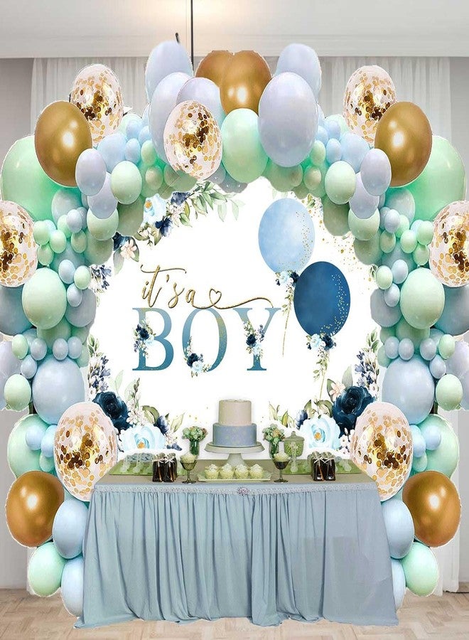 Sensfun It's A Boy Baby Shower Backdrop Navy Blue Floral Watercolor Balloons Baby Shower Party Decorations Glitter Gold Dots Baby Shower Cake Table Banner Photoshoot Photography Background 7x5ft - Image 3
