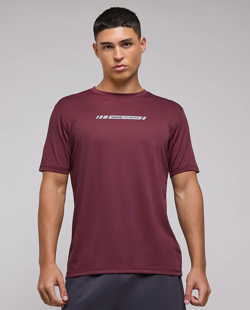 أر أند بي Typography Print Active T-Shirt with Crew Neck and Short Sleeves