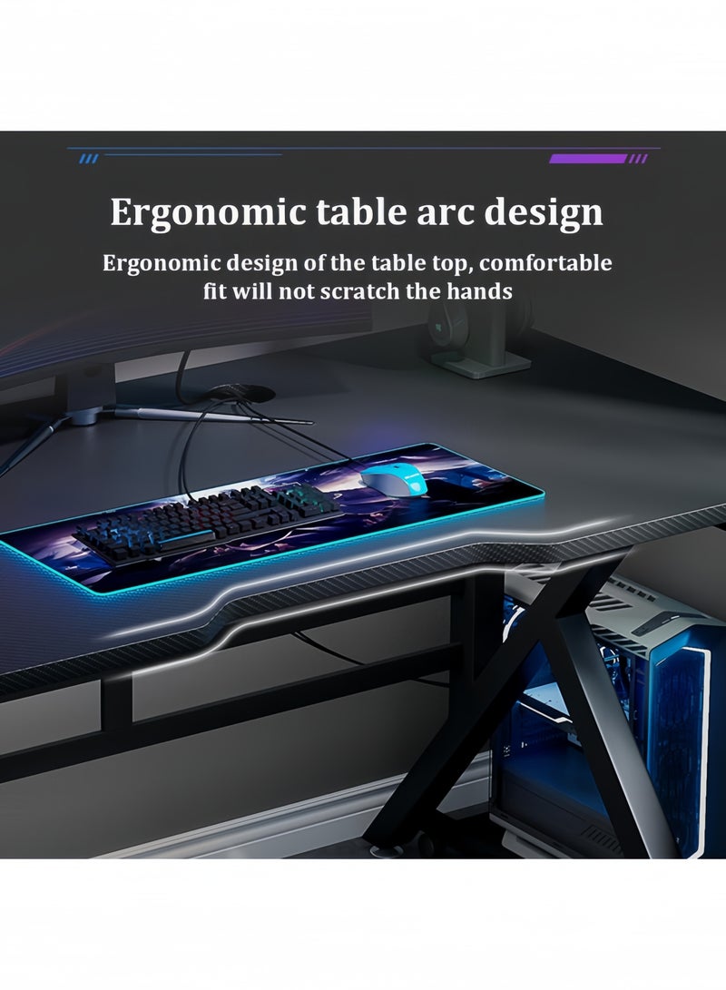 GGEROU Gaming Desk 100cm Home Computer Desk Minimalist style Computer Gamer Table with Carbon Fiber Desktop Ergonomic Home Office Computer Desk 80x60x75cm(Without Host Bracket) - Image 4
