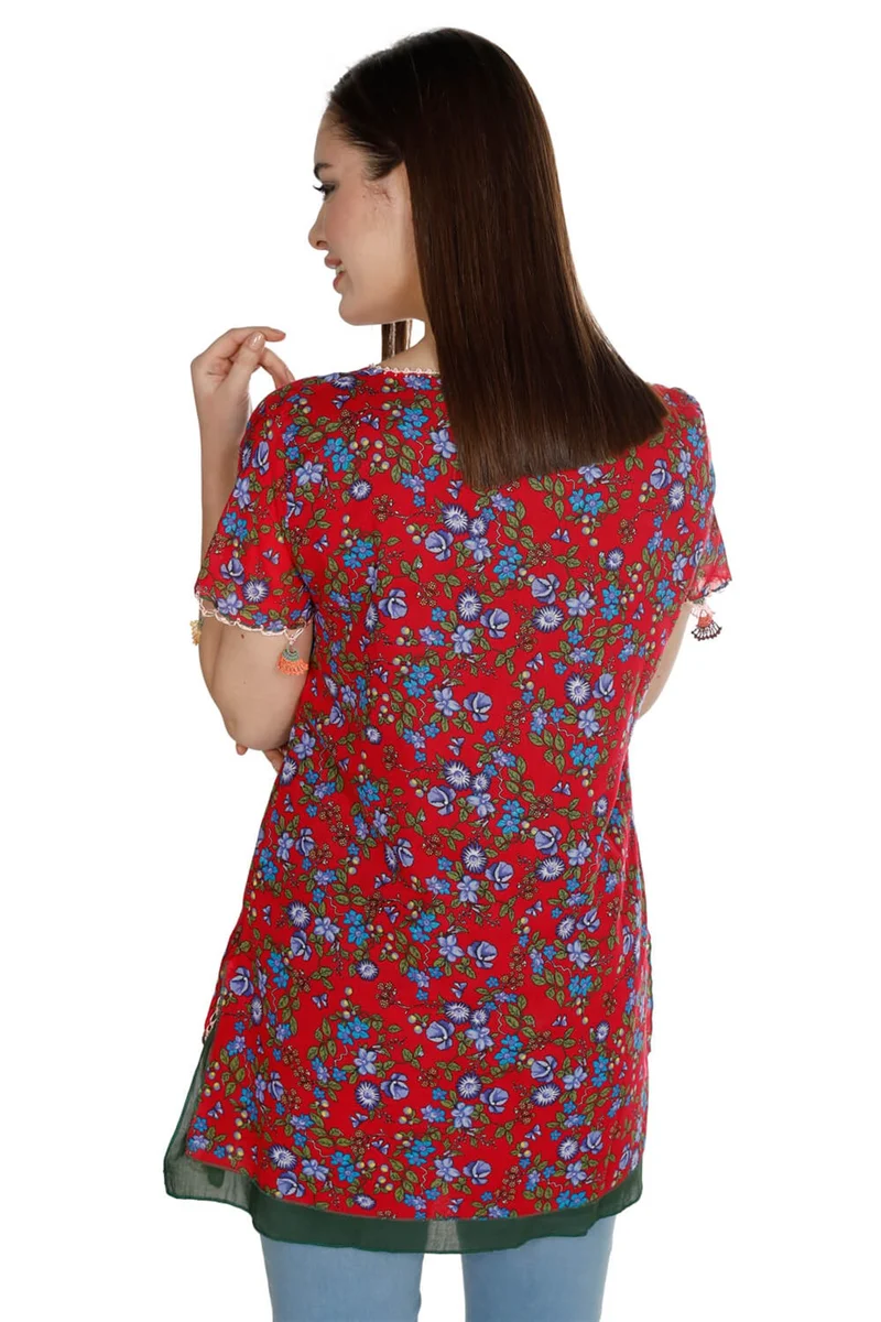 Akbeniz Short Sleeve Ceyda Voile Blouse Red 6164