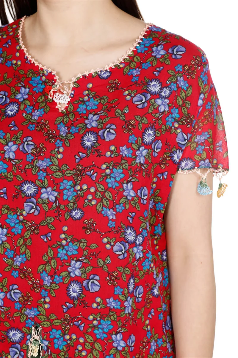Akbeniz Short Sleeve Ceyda Voile Blouse Red 6164