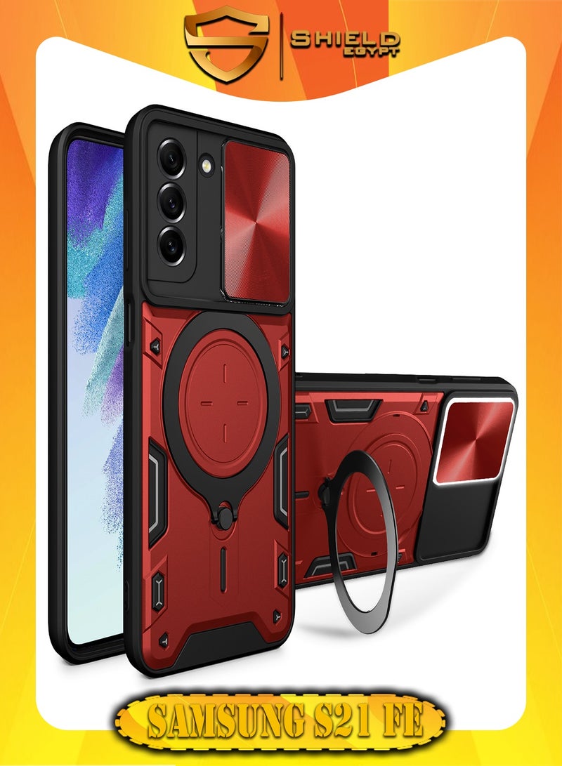 SHIELD EGYPT SHIELD EGYPT For Samsung Galaxy S21 FE 5G Armored Camera Shield Cover Camera Lend Protection, Built-in 360° (Red) 
