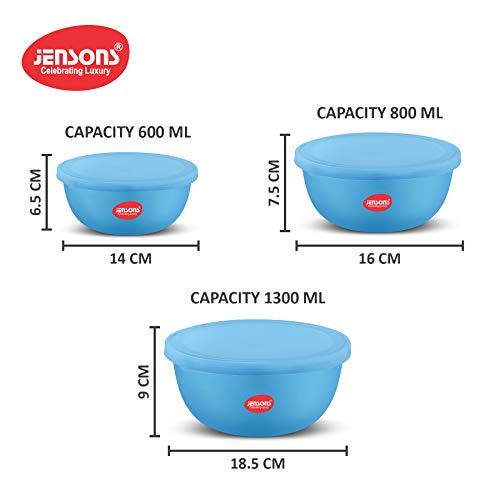 JENSONS Microwave Safe Bowl | Serving Bowl with Lid, Mixing Bowl, Oven Bowl Set Microwave, Flora Stainless Steel Bowl Set of 3 with 600ml, 800ml, 1300ml-Blue - Image 4