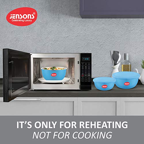 JENSONS Microwave Safe Bowl | Serving Bowl with Lid, Mixing Bowl, Oven Bowl Set Microwave, Flora Stainless Steel Bowl Set of 3 with 600ml, 800ml, 1300ml-Blue - Image 2