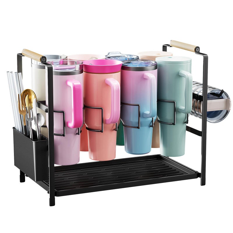 Housolution Water Bottle Organizer Drying Rack for 40 oz Tumbler with Handle, Multifunctional Cup Storage Holder Compatible with Stanley, Owala, Simple Modern and Other Brands, 8 Slots (Patented) - Image 1
