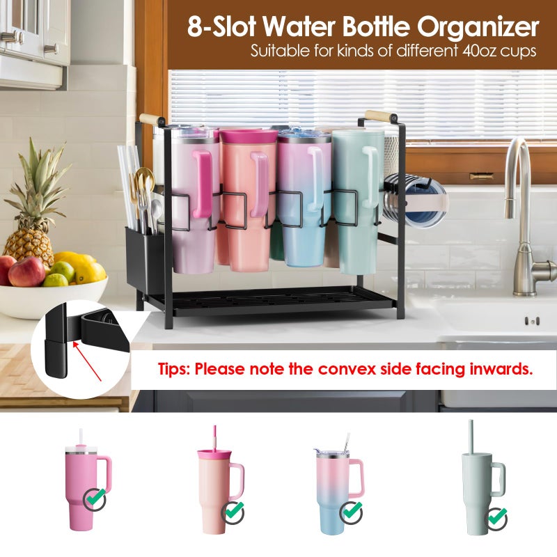 Housolution Water Bottle Organizer Drying Rack for 40 oz Tumbler with Handle, Multifunctional Cup Storage Holder Compatible with Stanley, Owala, Simple Modern and Other Brands, 8 Slots (Patented) - Image 2