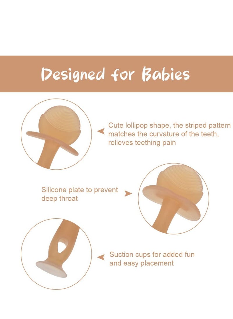 Bebiland 2PCS Teether Toy Silicone Baby Teether with Suction Cup, Baby Teething Toy with 2 Anti-Lost Chain, Teething Ring for 2 Months Above Infant Sore Gums Pain Relief (Brown)  - Image 3