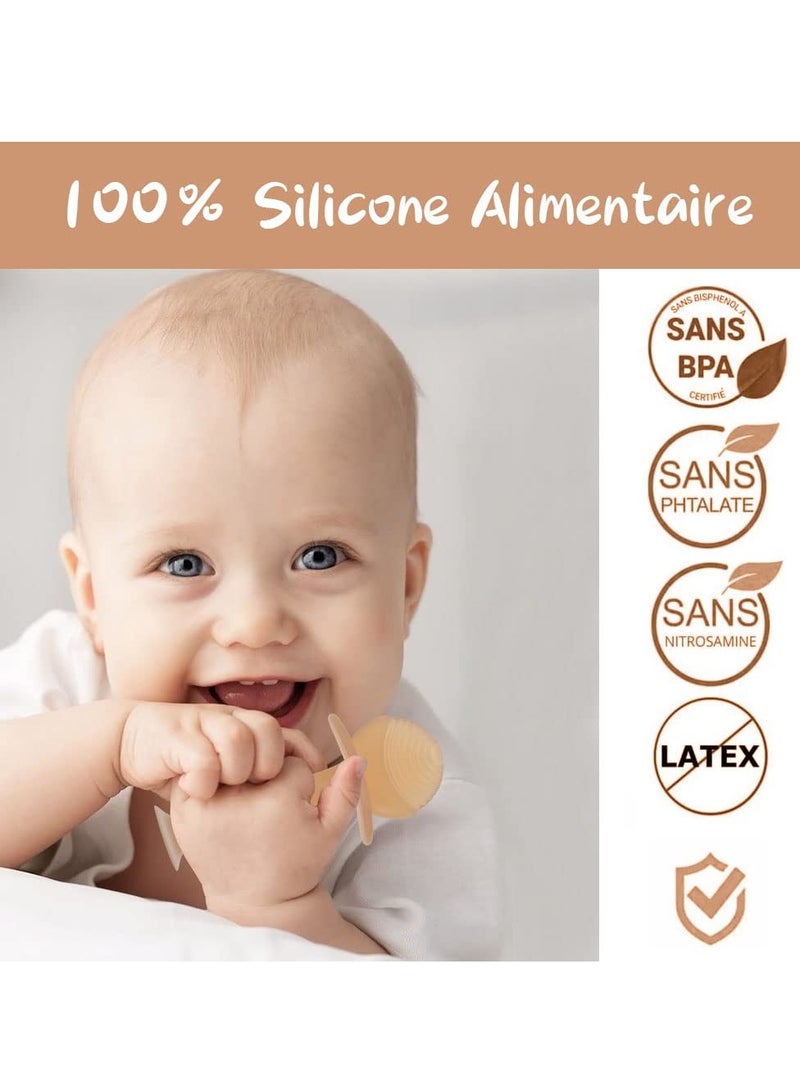 Bebiland 2PCS Teether Toy Silicone Baby Teether with Suction Cup, Baby Teething Toy with 2 Anti-Lost Chain, Teething Ring for 2 Months Above Infant Sore Gums Pain Relief (Brown)  - Image 4