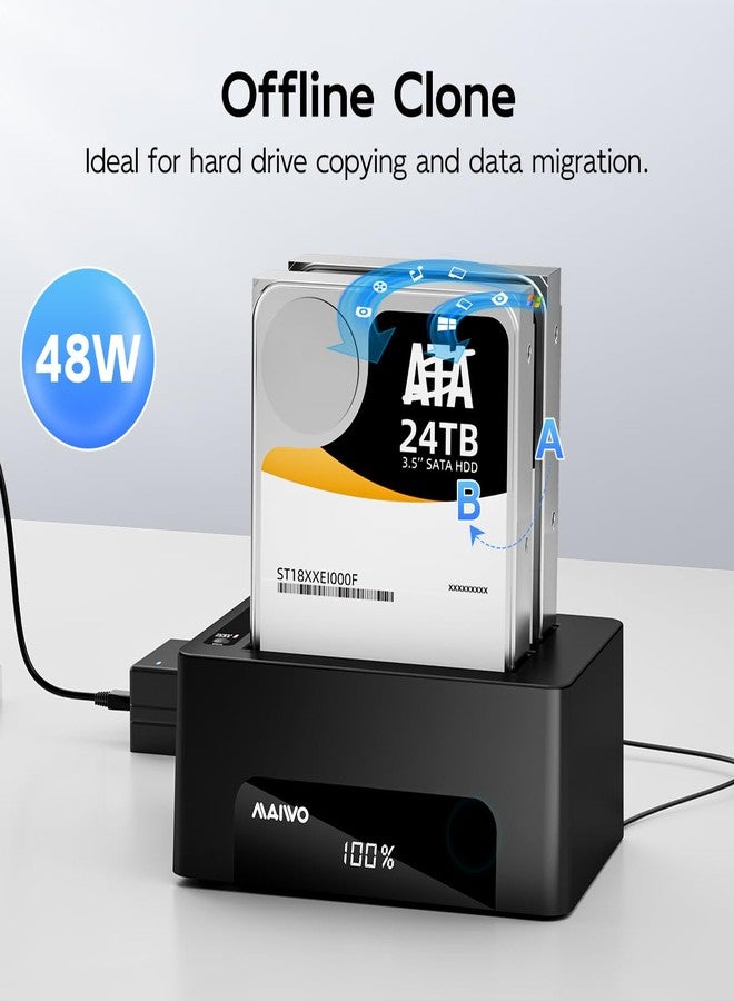 MAIWO Dual Bay Hard Drive Docking Station with Offline Clone for 2.5 3.5 Inch SATA HDD SSD, USB 3.0 5Gbps Speed with UASP, 48TB Capacity, External Hard Drive Duplicator Cloner - Image 5