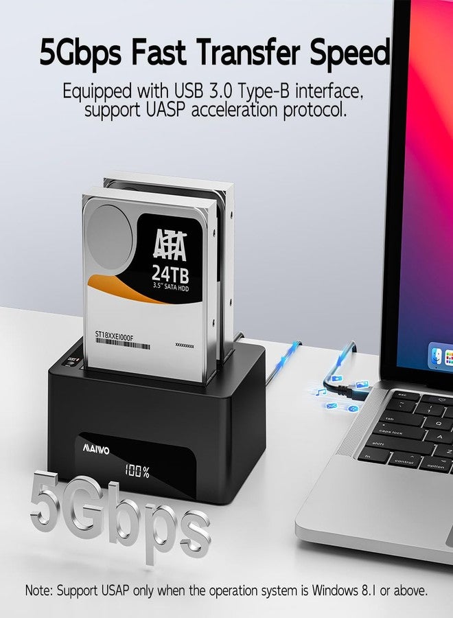 MAIWO Dual Bay Hard Drive Docking Station with Offline Clone for 2.5 3.5 Inch SATA HDD SSD, USB 3.0 5Gbps Speed with UASP, 48TB Capacity, External Hard Drive Duplicator Cloner - Image 2