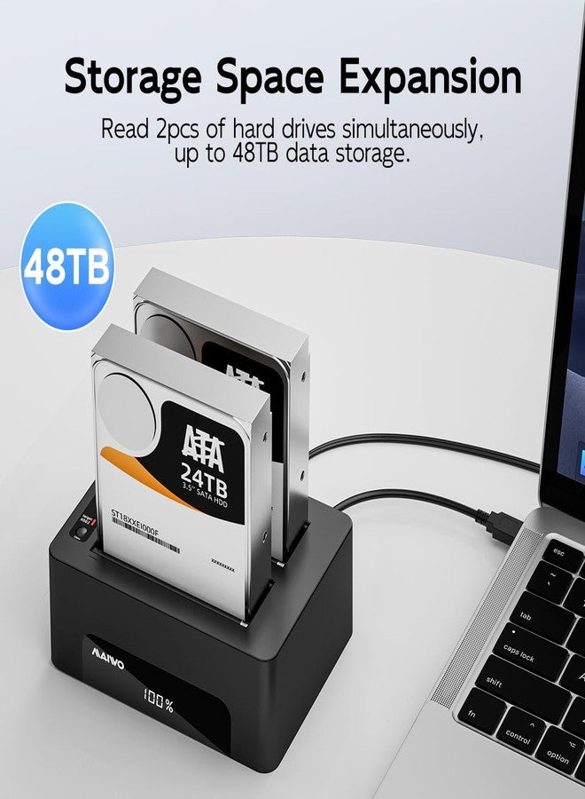 MAIWO Dual Bay Hard Drive Docking Station with Offline Clone for 2.5 3.5 Inch SATA HDD SSD, USB 3.0 5Gbps Speed with UASP, 48TB Capacity, External Hard Drive Duplicator Cloner - Image 4