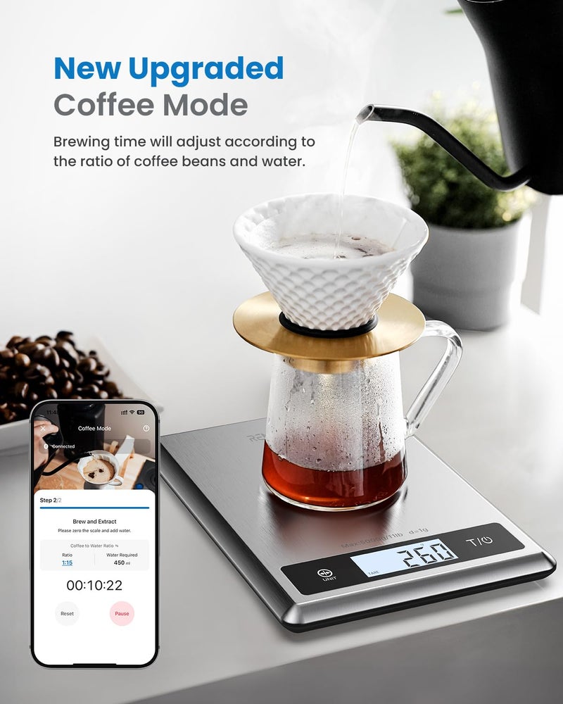 RENPHO Smart Food Kitchen Scale, Food Weight Scale with Nutritional Calculator, Digital Food Scale Grams and Ounces for Weight Loss, Calorie, Macro and Cooking, Stainless Steel - Image 5