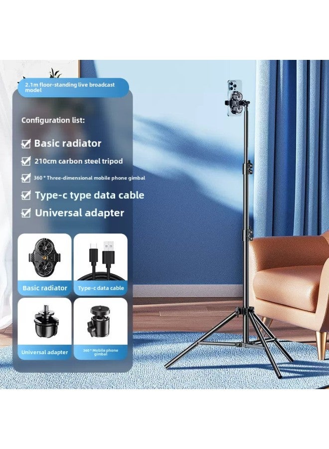 Live Broadcast Dedicated] Mobile Phone Radiator Cooling Artifact Semiconductor Refrigeration Ultra-quiet Ice-sealed Back Clip Integrated Bracket-Color:[special Model For Anchors] Dual-core Overclocking Cooling❄+carbon Steel Floor Stand  - Image 1