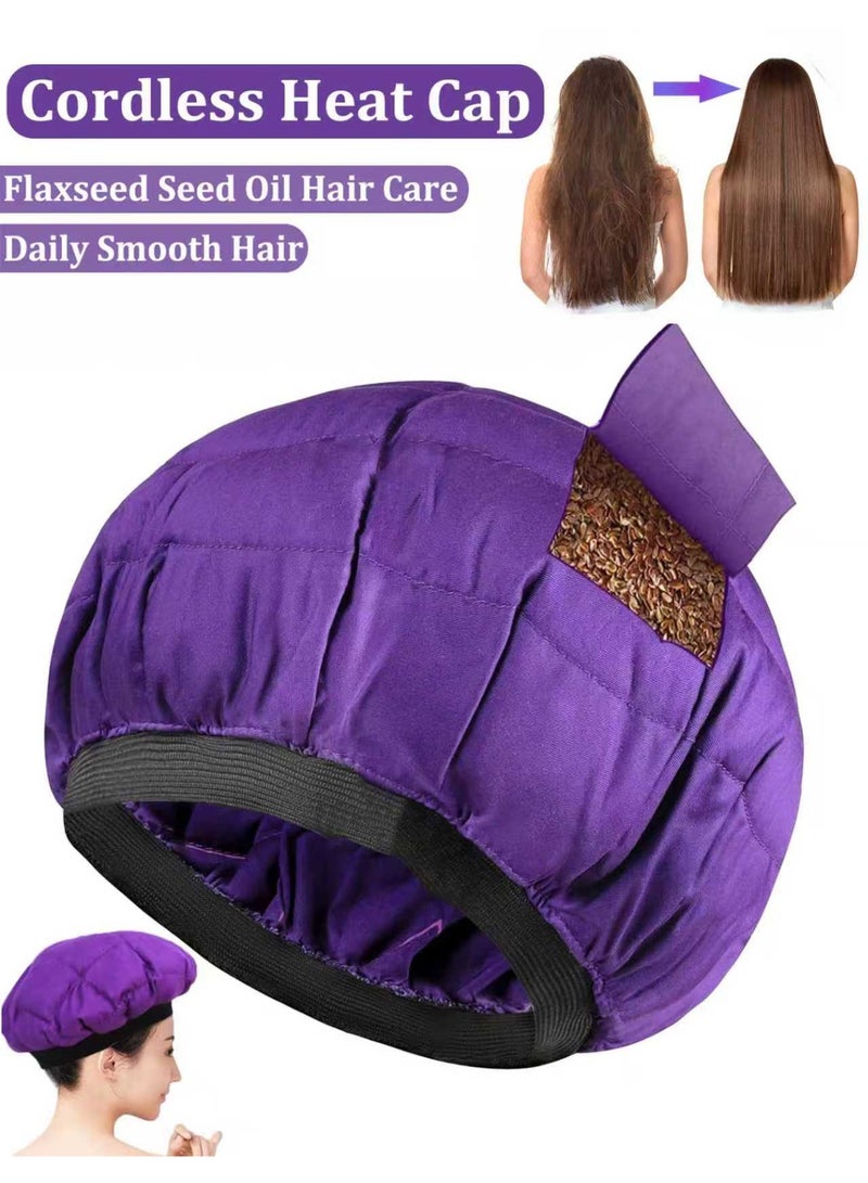 YIM-VIBEHAUS Deep Conditioning Microwavable Heat Cap, Hot Head Cap to Hydrate, Moisturize and Condition, 100% Natural Cotton Flaxseed Seed Interior (Purple) - Image 1