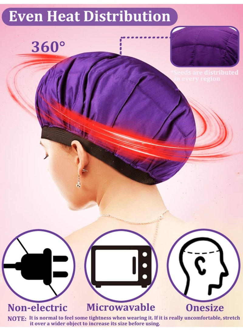YIM-VIBEHAUS Deep Conditioning Microwavable Heat Cap, Hot Head Cap to Hydrate, Moisturize and Condition, 100% Natural Cotton Flaxseed Seed Interior (Purple) - Image 2